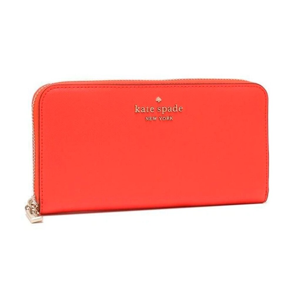 S Kate Spade Staci Large Continental Wallet Orange Leather ZipAround WLR00130